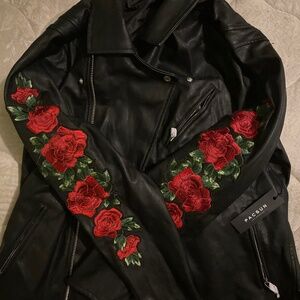 PacSun Faux Leather Jacket | Rose Embroidery